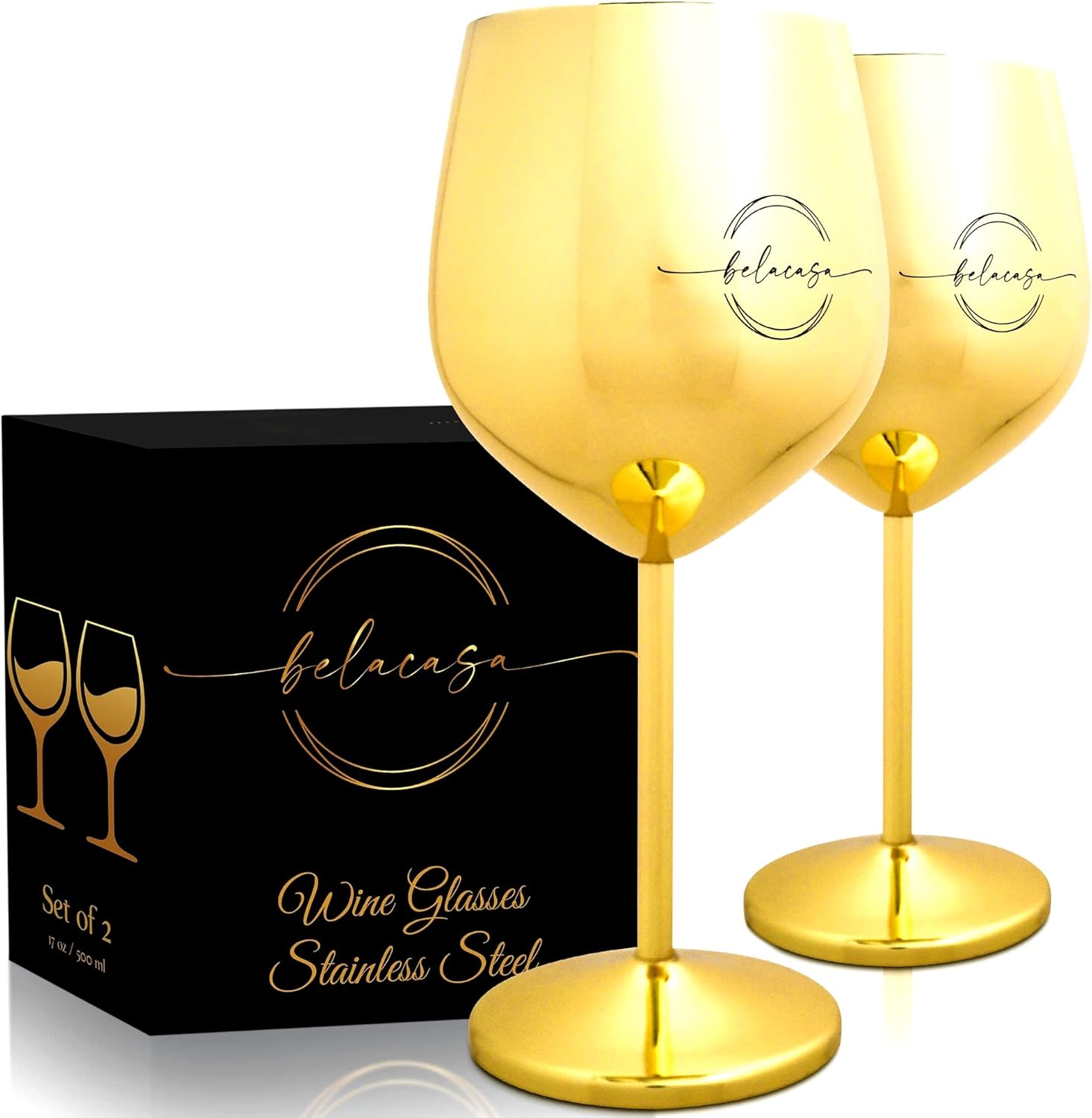 Golden Wine Glasses Set of 2 Elegant Unbreakable Colored