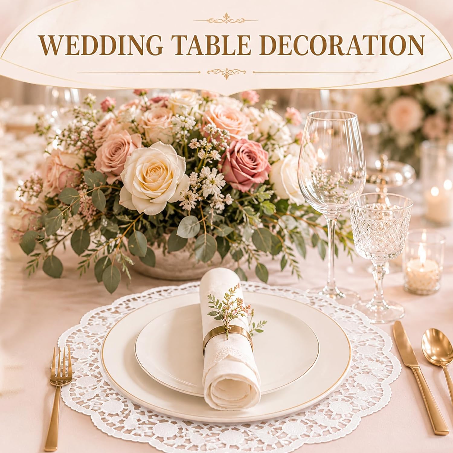 300PCS Paper Doilies 14 Inches White Disposable Foil Lace Placemats