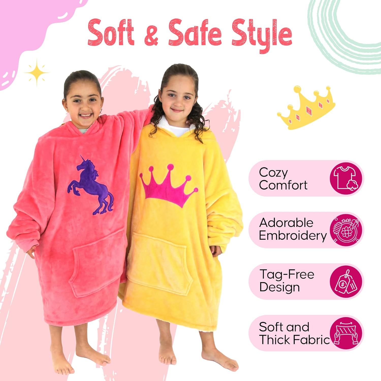 Kids Hoodie - Girls Snuggies With Pocket - Hooded Kid Sweater - Girls Sherpa Hoodie - Fits Most Kids - Image 4