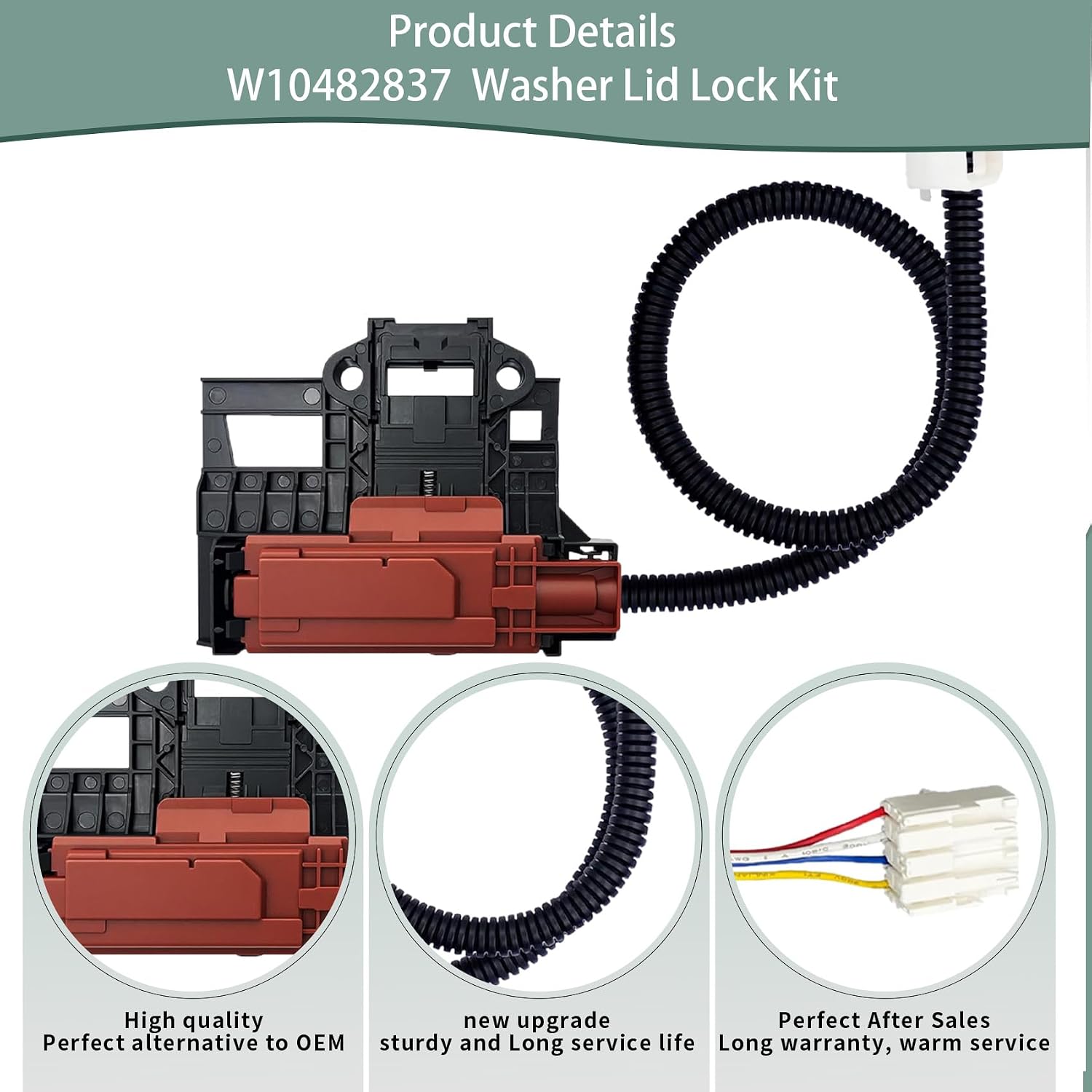 WPW10482837 W10482837 Washer Lid Lock Latch Fit for maytag whirlpool MAT20CSAGW0 MAT20PDAGW0 MAT20PNAGW0 MVW18CSAGW0 XCAE2763BQ0 Replace 4447556 OEM24105706 PS11755479 EAP11755479 FIX11755479