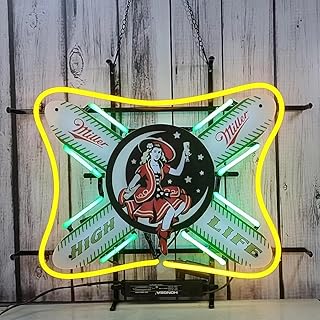 Neon Signs Beer Bar Bedroom Compatible For Miller High Life Girl on the Moon Glass Neon Signs for Pub Hotel Cafe Man Cave Birthday Party Neon Light Art Wall Lights 24 X 20 Inches