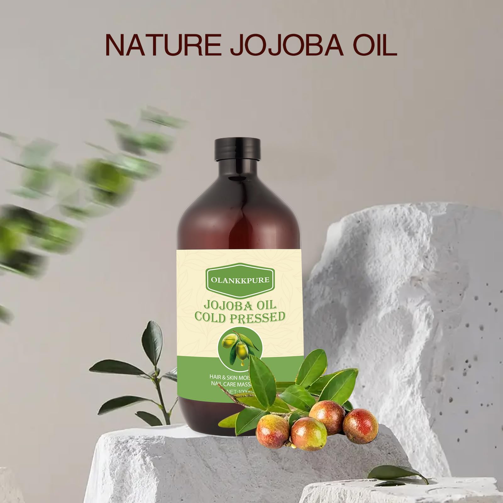 Aceite Portador de Jojoba 100% Puro, sin Refinar, sin Hexano, Prensado en Frío para Piel, Cara, Cabello, Uñas y Masajes, 1000 ml