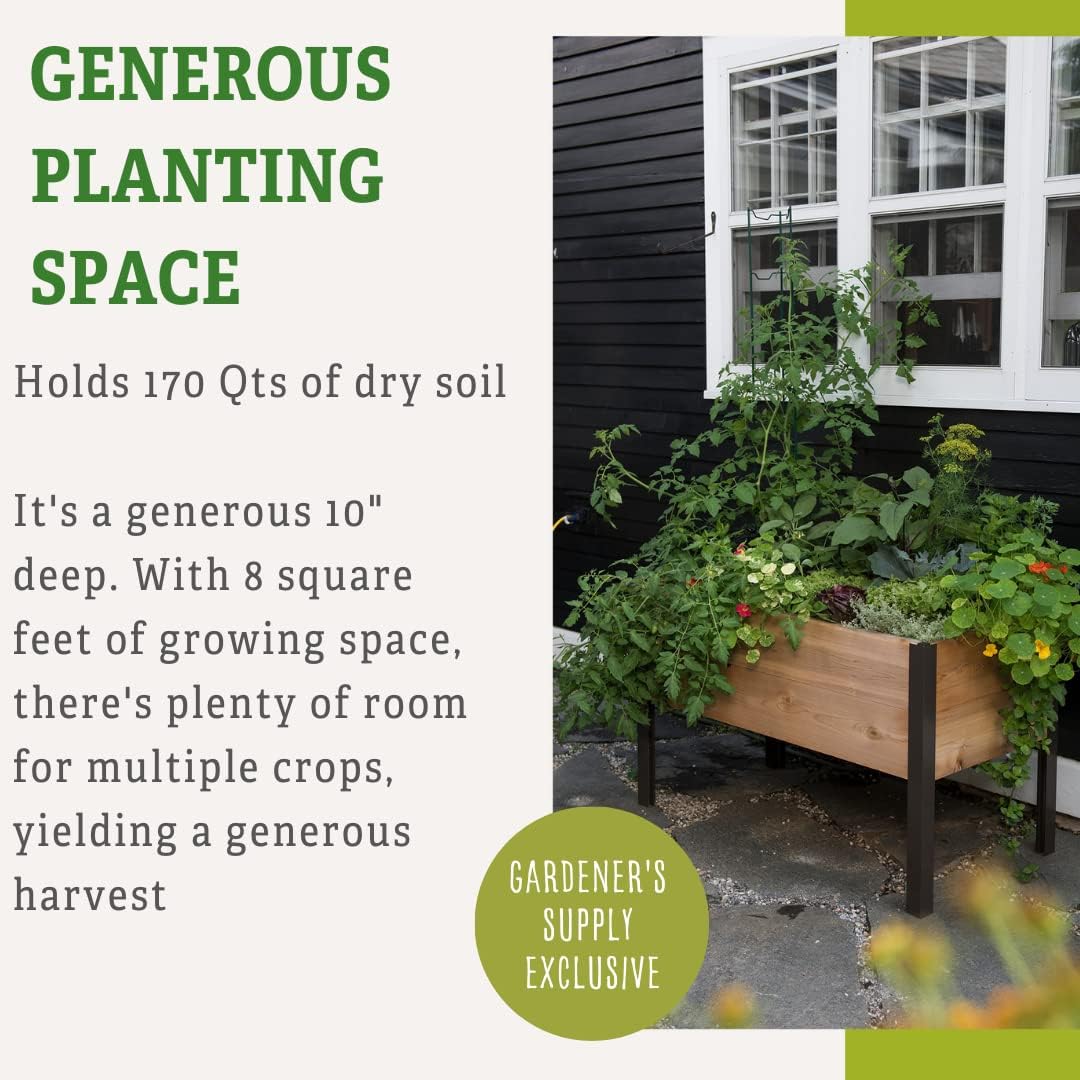 Gardener's Supply Company Raised Garden Bed Elevated Cedar Planter Box | 2' x 4' Heavy Duty Standing Garden Planters for Outdoor Plant Vegetables & Flower Gardening Perfect for Patio, Lawn & Backyard