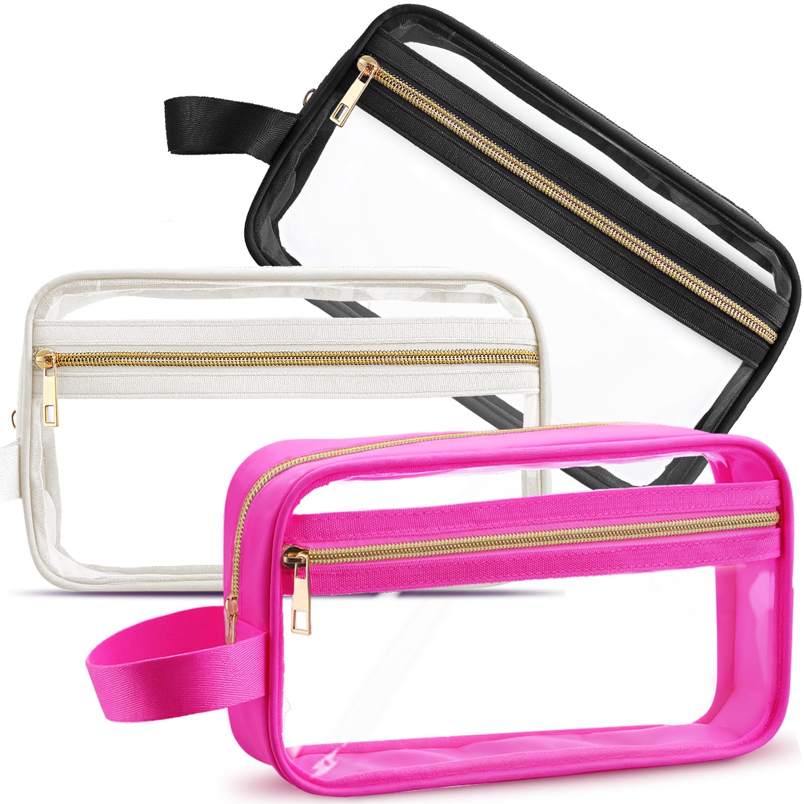 Pinkunn 3 Pcs Clear Makeup Bags Tsa Approved Toiletry Bag with Handles Cosmetic Bags with Zipper Small Clear Travel Toiletry Bag for Women Carry-on