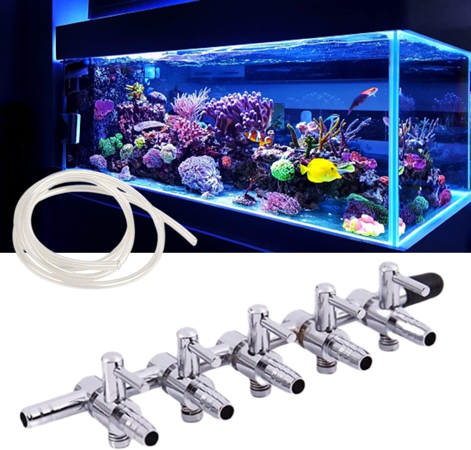 Despacito Aquarium 5 Way Air Flow Control Valve, Hose Splitter Water Distributor for Fish Tank, Accessories for air Pump Controller, Lever with Tube Pipe (5 Way Valve, 5mm Hose)