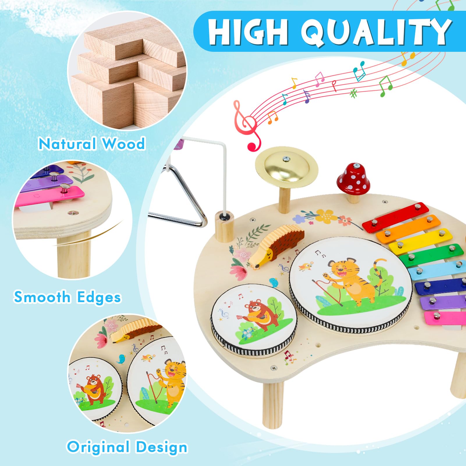 LZDMY Musikinstrumente Kinder ab 1 2 3 Jahr,Baby Musikspielzeug Triangel Schlagzeug Trommel Xylophon Instrumente Kinder, Musikset Montessori Spielzeug Geburtstag Ostern Geschenk Junge & Mädchen