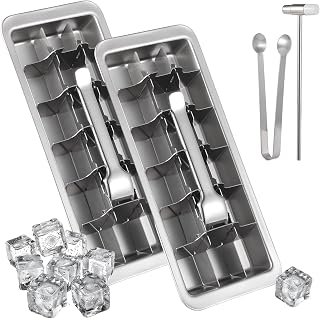 Home Kitchen Metal Quality Mold Ice, Steel Stainless Ice Trays for Freezer, Handle with Ice Trays Quick Release, Hammers and Tongs Ice with Set Trays Cube Ice 2 Pcs