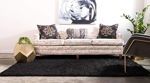 Miniatura 3 de Unique Loom Solid Shag Collection - Alfombra de área (6 pies 1 pulgada x 9 pies, rectangular, negro azabache)