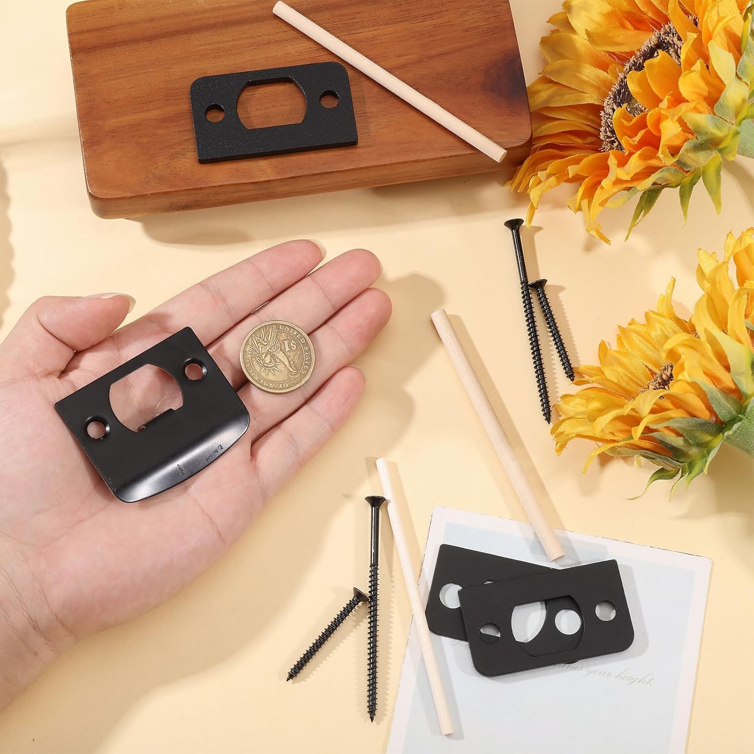 CHGCRAFT 11 Pcs Door Spacer Shim Plates with 3 Different Thickness Stainless Steel Adjustable Corner Strike Plates for Home Office Door Repair, Black