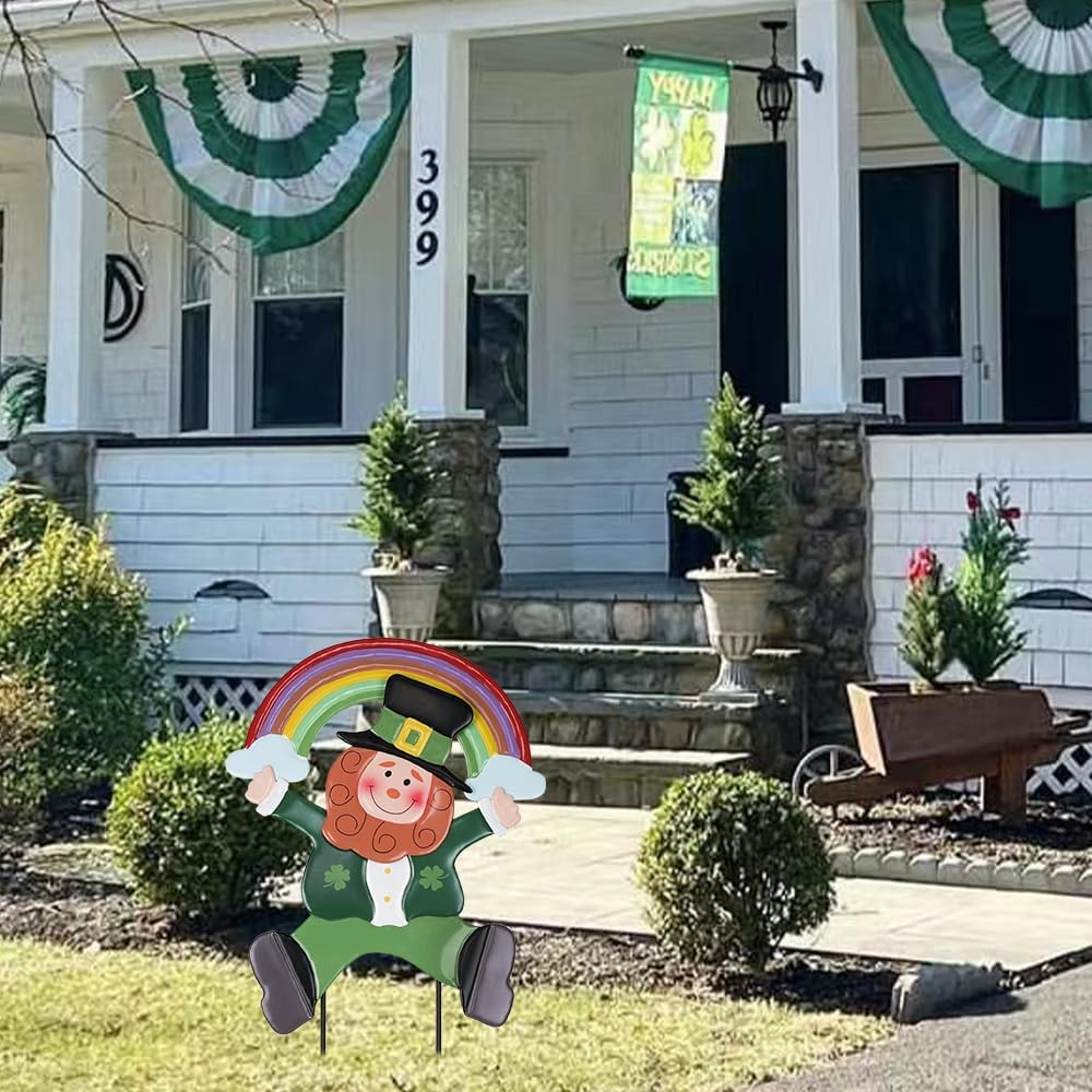 hogardeck St Patricks Day Decorations Outdoor, Leprechaun Rainbow Decorative Garden Stakes for St Patricks Day Decor, Luck Yard Sign Saint Patricks Day Decorations for Home Outside Backyard Porch Lawn