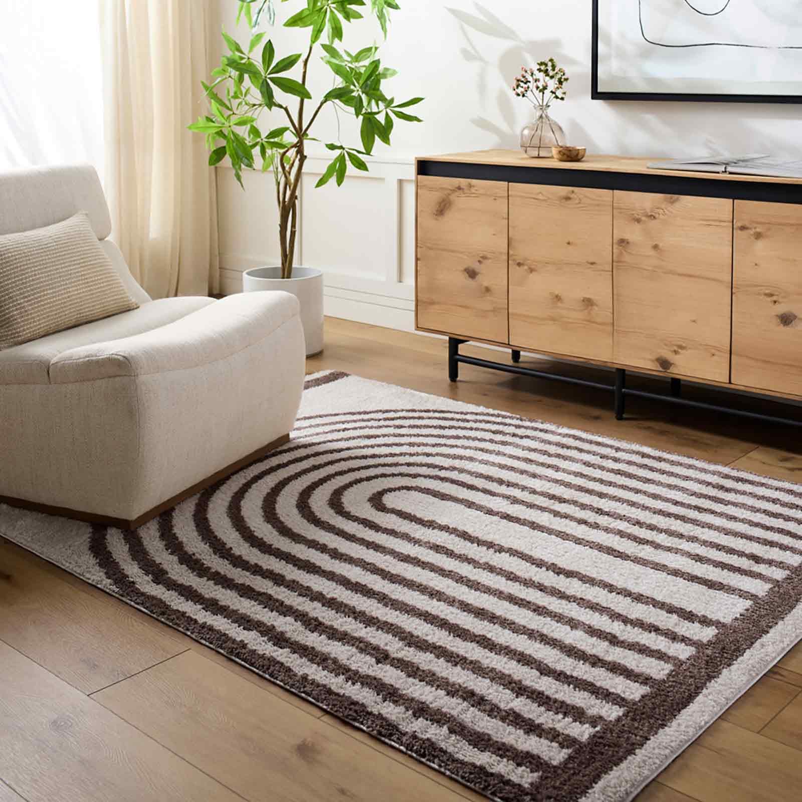 Livabliss Beige/Brown Fossay Shag-Washable Modern High Pile Rug - 120 X 170 Cm