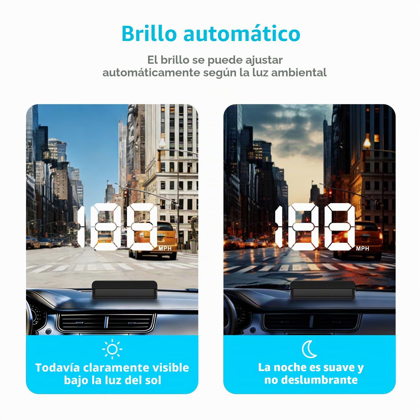 Pantalla frontal para coches, HUD de coche, pantalla frontal para coche, pantalla HUD, cable USB Plug and Play, ajuste automático de brillo, pantalla de fuente grande