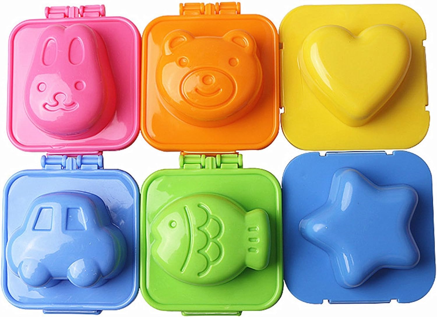 Lonimia 8 Pcs Cartoon Cute Boil Egg Mold, Egg Sushi Rice Mould Plastic Cake Chocolate Mold With Rabbit Bear Fish Car Star Love Heart Shape Decorating Fondant Cake Cookery Molds