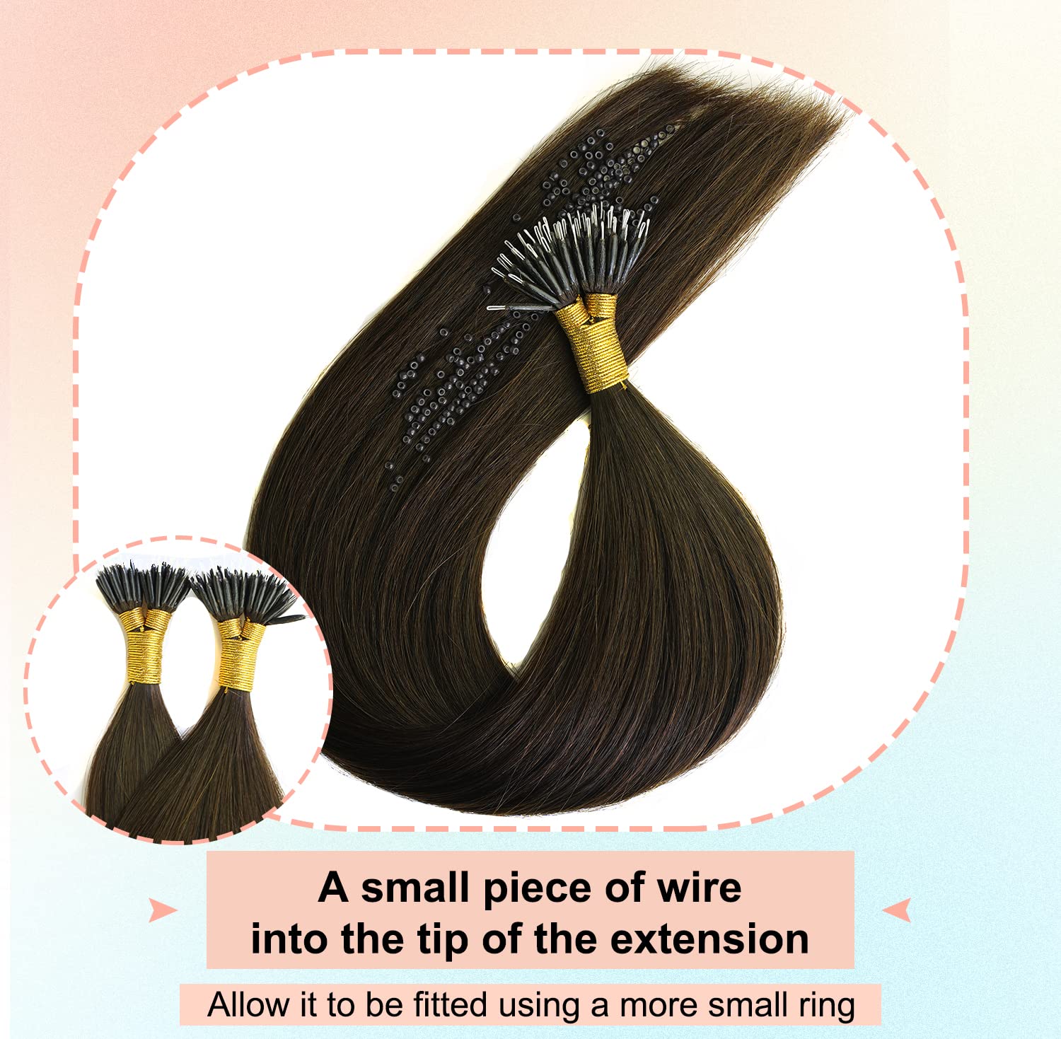 KOCONI 16 Inch Black Nano Rings Hair Extensions Real Human Hair Extensions Double Drawn Nano Ring Hair Extension Nano Tip Beads Human Hair Extensions 50g 1g/Strand #1B Natural Black - Image 4