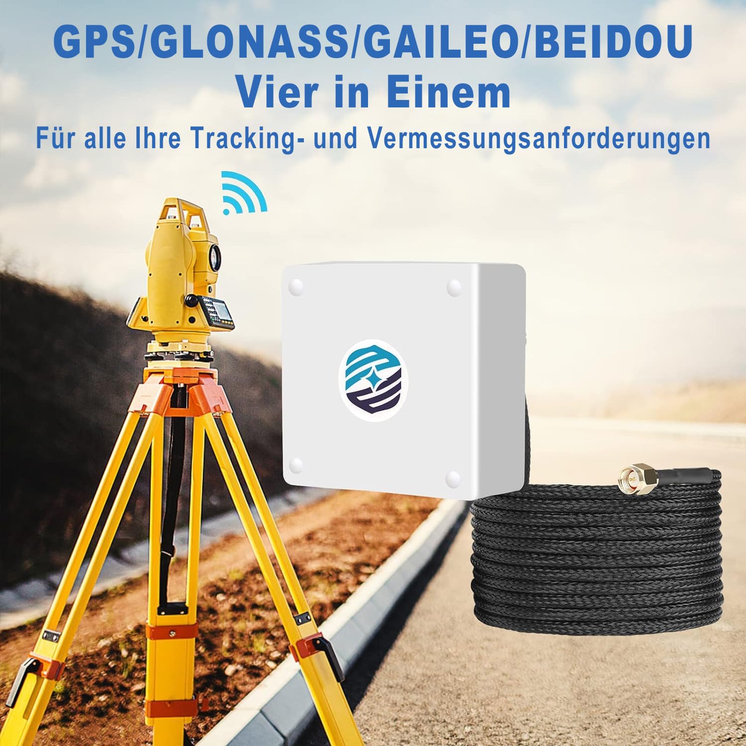 Maswell GNSS GPS-Antenne SMA-Stecker, GPS GLONASS BEIDOU GAILEO L1-Band 1561–1602 MHz, Schraube und -Klebehalterung, IP67 wasserdichtes, UV-stabilisiertes Nylon-Umflechtungskabel