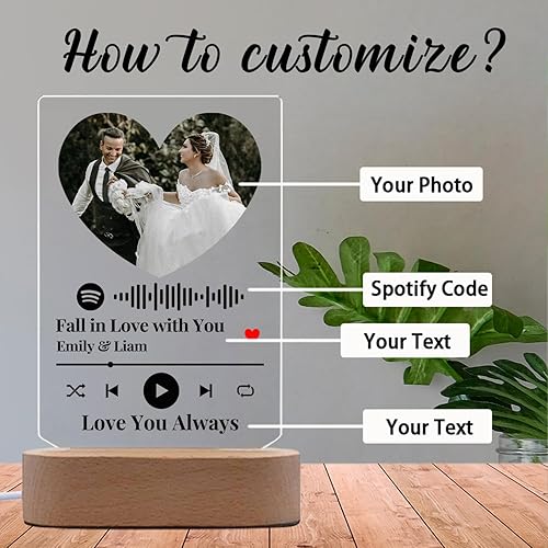Miniatura 2 de Placa de acrílico personalizada con forma de corazón, cubierta de álbum de fotos, código escaneable, regalos para amantes de la música, amigos,
