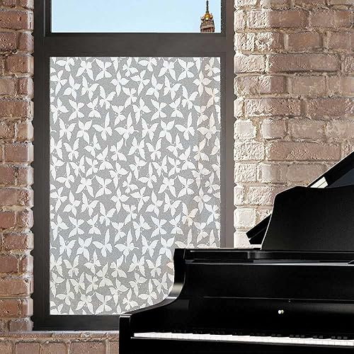 Miniatura 3 de Película de privacidad para ventana de mariposa, película monocromática con temática natural, composición de pequeños insectos voladores