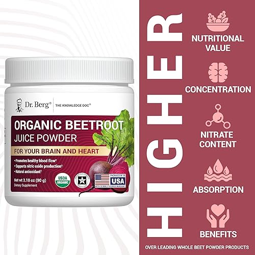 Miniatura 6 de Dr. Berg Polvo de remolacha orgánica cruda de remolacha cultivada en tierra real  Polvo de raíz de remolacha orgánica certificada por USDA para