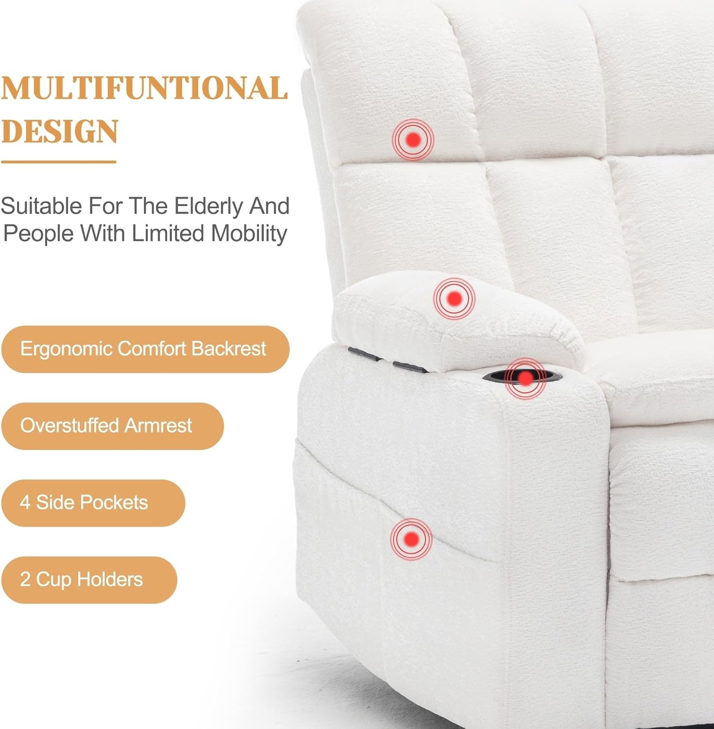 Oversized Power Lift Recliner Chair for Elderly, Dual Motor Electric Reclining Chair with Heat and Massage, Extra Wide Lift Chair with Adjustable Headrest USB & Type-C Ports Cup Holders and Storage