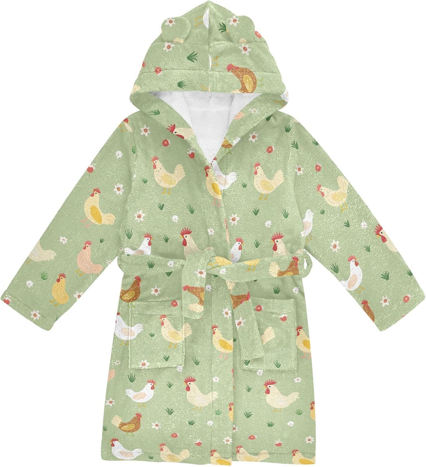 senya Cute Chicken Family Farm Toddler Hooded Bathrobe Kids Soft Plush Bath Towel Robes for Boys Girls 2-12 Years