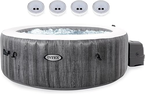 Intex 28439EP PureSpa Plus Greywood - Bañera de hidromasaje inflable con 4 luces LED multicolor sumergibles alimentadas por batería