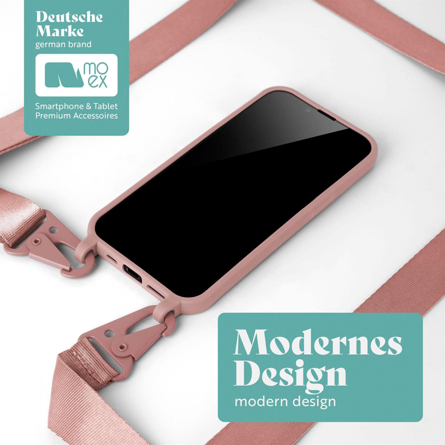 moex Hover Cover etui na telefon komórkowy iPhone 15 Pro Max, z szerokim paskiem, etui z paskiem do zawieszenia, zdejmowany nylonowy łańcuszek z karabińczykiem, stylowy i bardzo wytrzymały – brudny