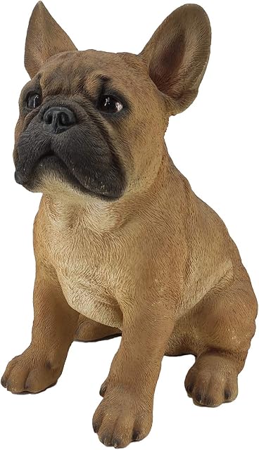 G&H Decor DOG001 - Realistic French Bulldog Polyresin Statue - Hand Painted 12 Inch Dog Figurine - Intricate Detail - For Outdoor or Indoor Use - Frost and Fade Resistant Puppy Lawn Ornament