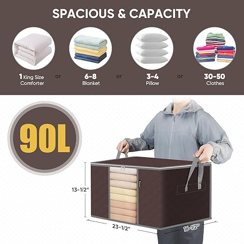 Miniatura 4 de BALEINE Paquete de 8 bolsas de almacenamiento de ropa, contenedores de almacenamiento de 24 galones con asa reforzada, cremallera resistente,