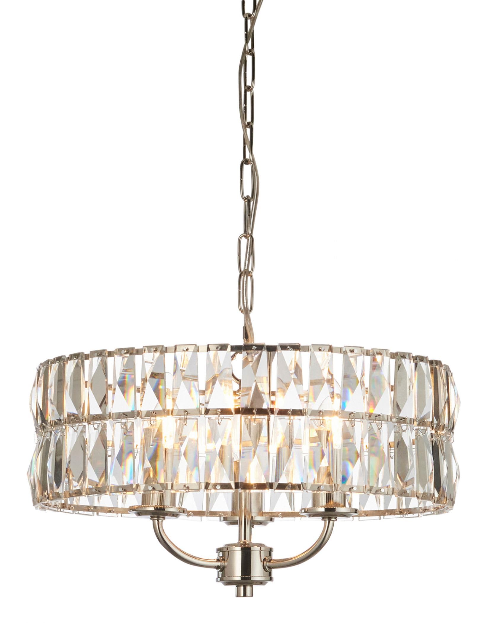 Pagazzi Light Clifton 3 Nickel & Crystal Pendant Ceiling