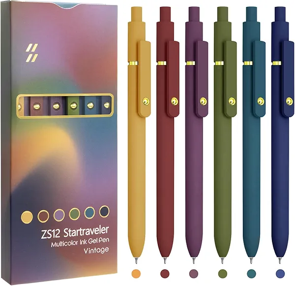 UIXJODO Colorful Pens, 6 Pcs Colored Pens Fine Point Smooth Writing Pen, 0.5mm Colored Ink Gel Pen for Journaling Note Taking Writing, Office School Supplies Gifts for Women (6 Pcs Gold Vintage)