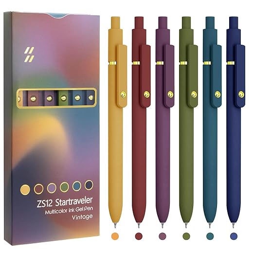 Colorful Pens, 6 Pcs Colored Pens Fine Point Smooth Writing Pen, 0.5mm Colored Ink Gel Pen for Journaling Note Taking Writing, Office School Supplies Gifts for Women (6 Pcs Gold Vintage)