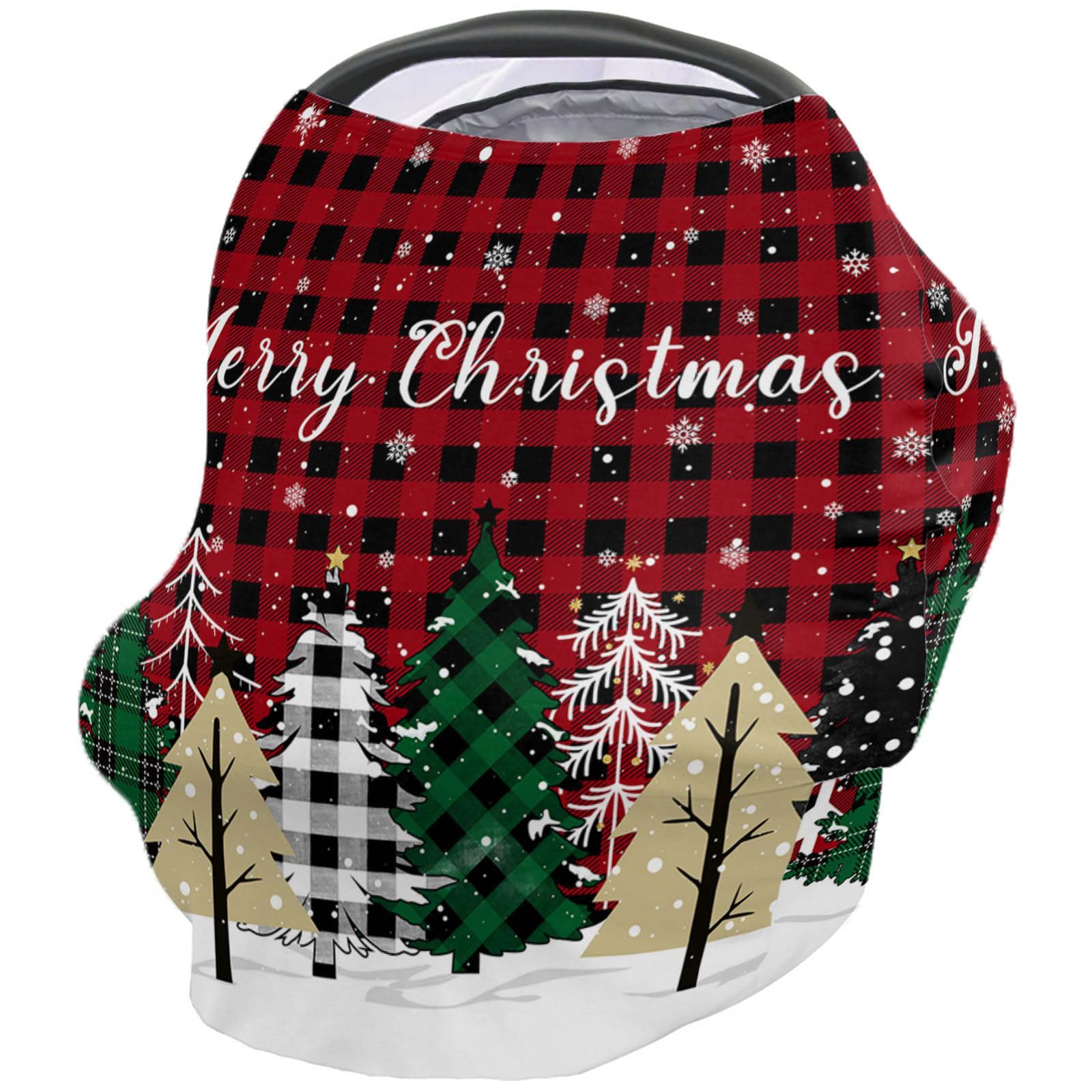 Nursing Cover for Breastfeeding Scarf, Red Buffalo Plaid Xmas Tree Snowflake Christmas Baby Car Covers Super Soft Multi Use for Canopy Shopping Cart Cover Blanket Stroller Cover