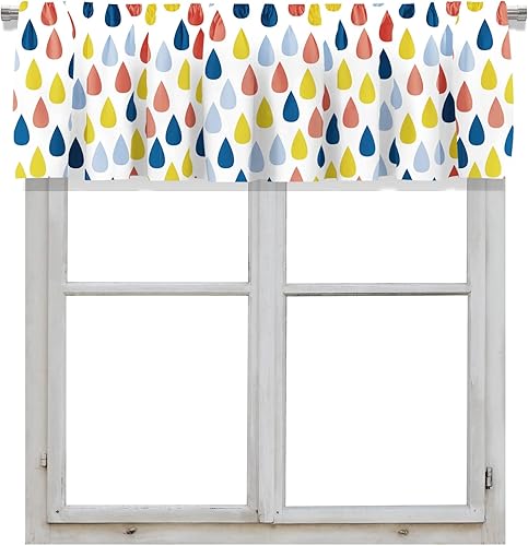 Cenefa de cortina corta opaca geométrica colorida con bolsillo para barra de cortina para cocina, dormitorio, 52 x 18 pulgadas, rojo, amarillo y