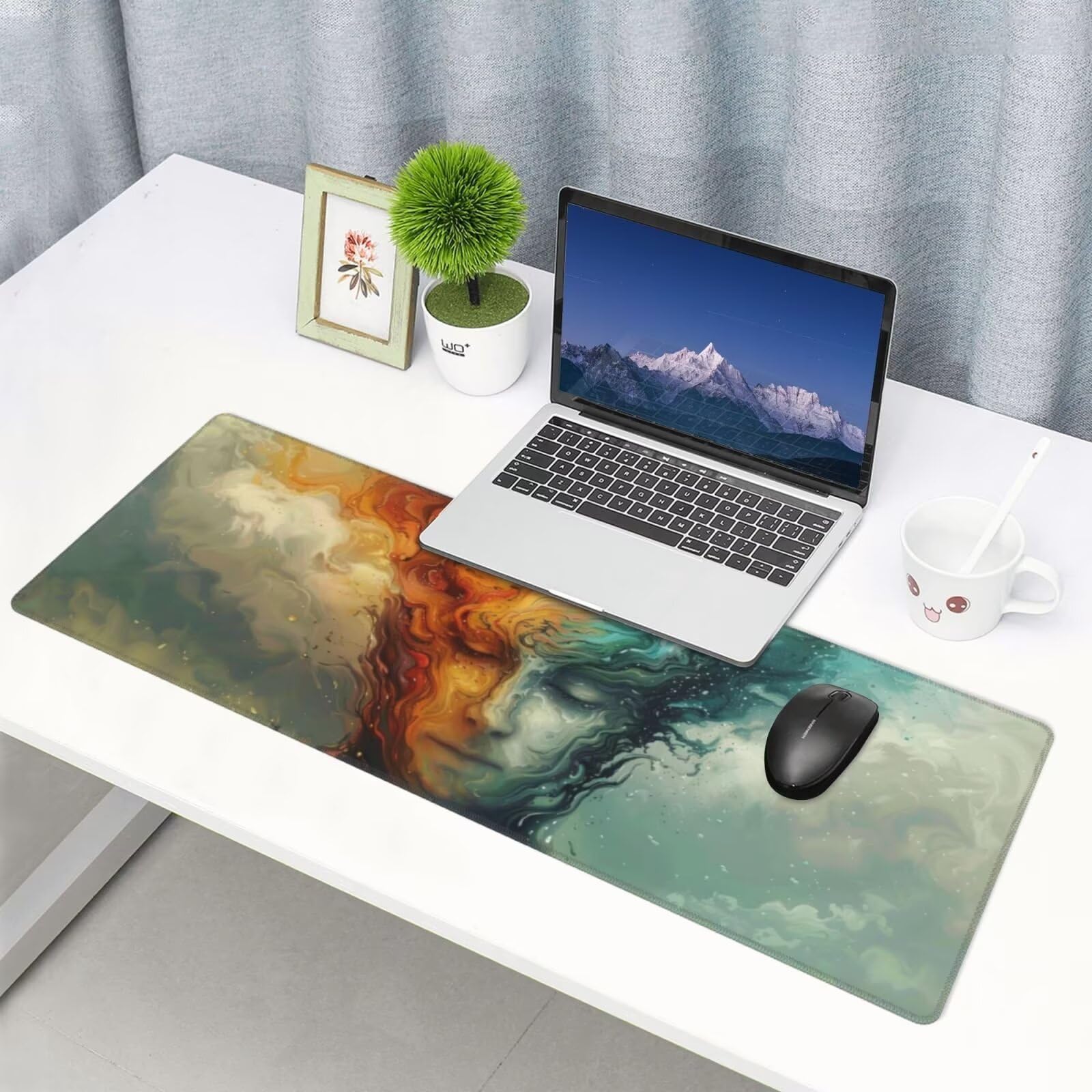 Tappetino Mouse, Tappetino Mouse Gaming Grande XXL 1500x800x3mm Tappetino Scrivania Mouse Pad, Base in Gomma Antiscivolo, Bordi Cuciti,Lavabile, Mousepad per Ufficio e Gaming (Carattere astratto) R113
