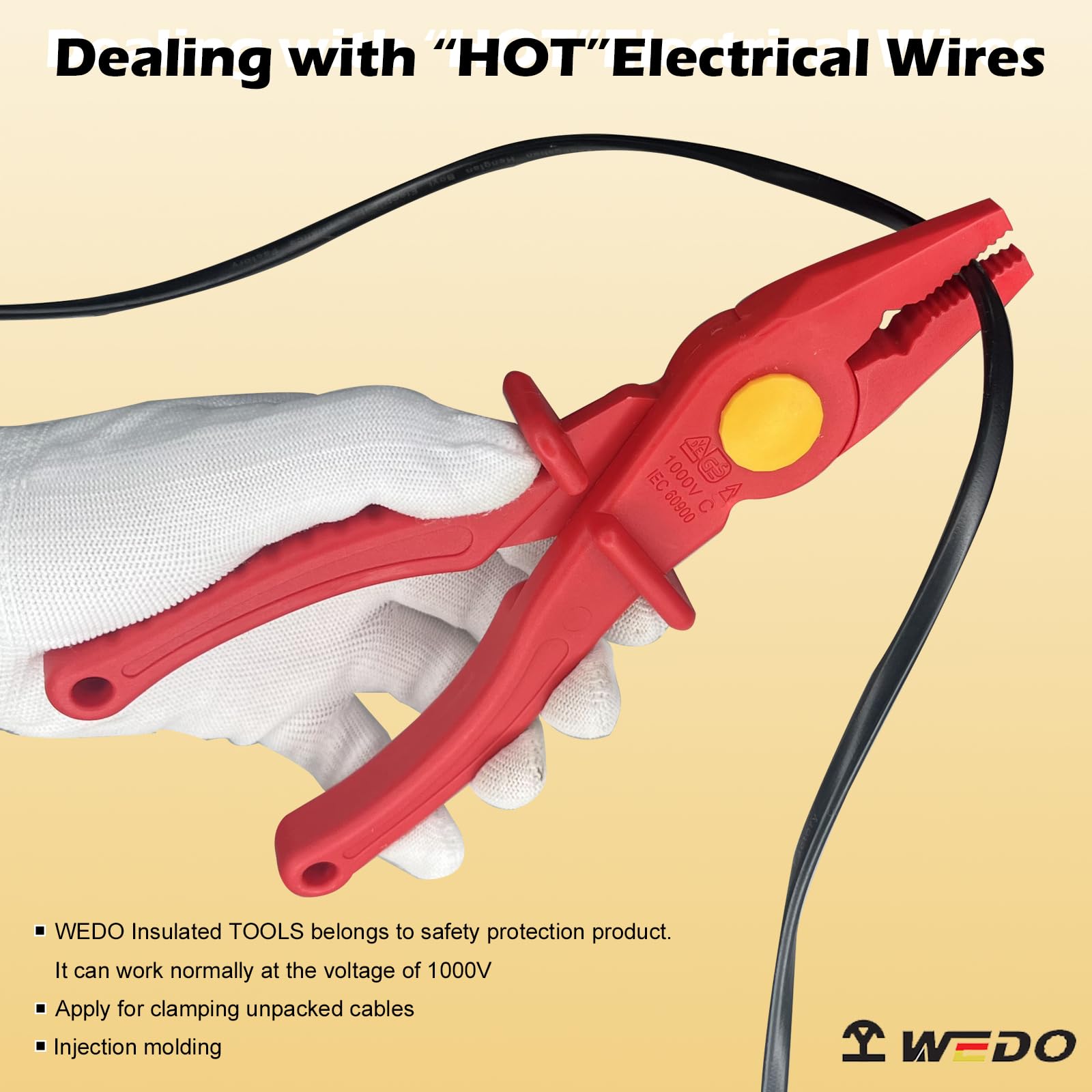 WEDO Insulated Plastic Pliers,Insulated Multi-Functional Snipe Nose Pliers,VDE 1000V,Length150mm,Clamp for Instrument Installation and Circuit Breaking,Anti-Slip Handle,IEC 60900,GS Certificate - Image 4