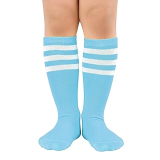 Calcetines de fútbol para niños pequeños, hasta la rodilla, calcetines largos de tres rayas para niños y niñas de 1 a 9 años