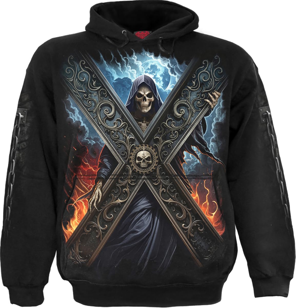 Spiral Crossed Over Hoodie Uomo Felpa con Cappuccio Nero 100% Cotone Regular