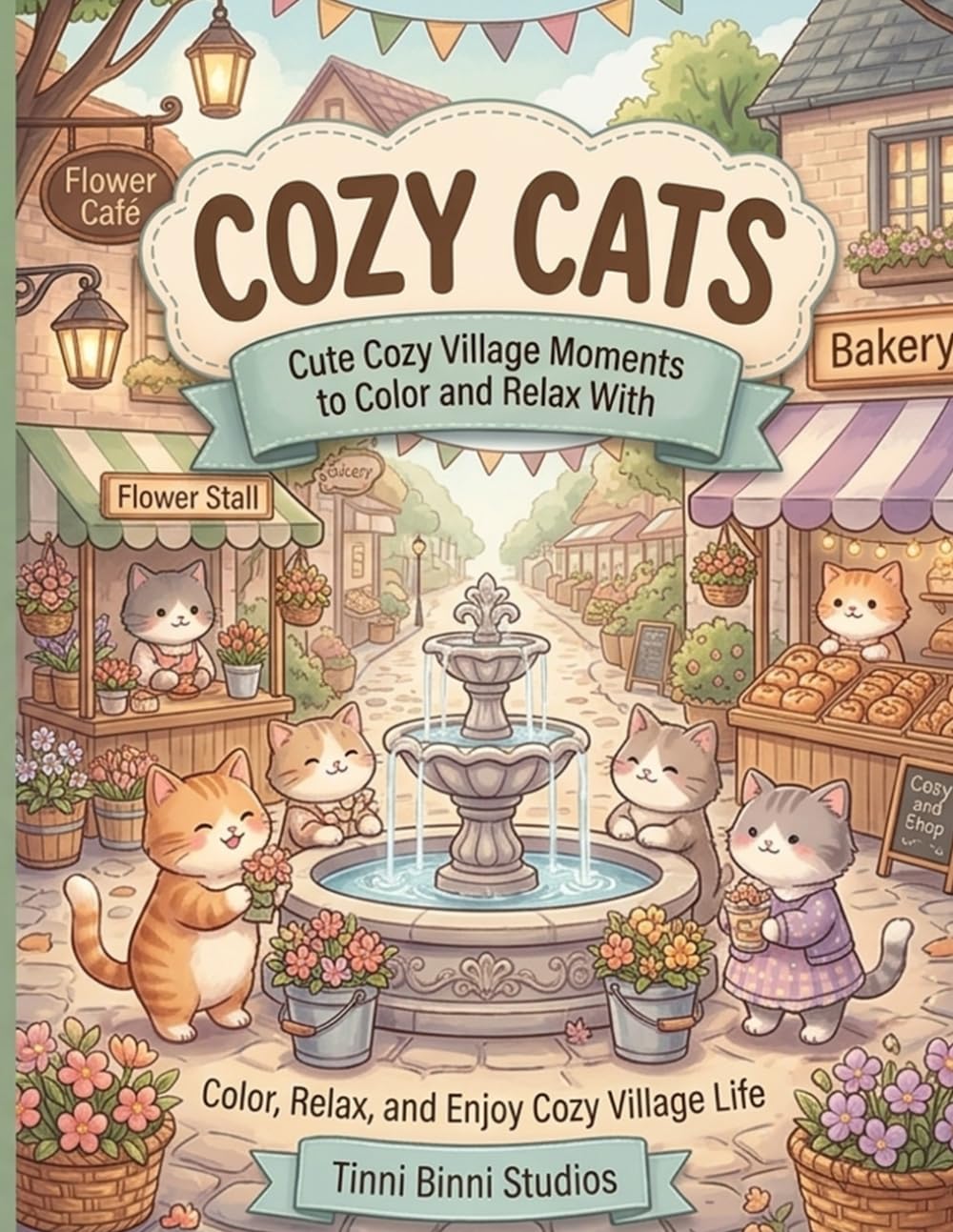 Cozy Cats Market Village: Cute Cozy Village Moments to Color and Relax With (Cozy Cats Coloring Collection)