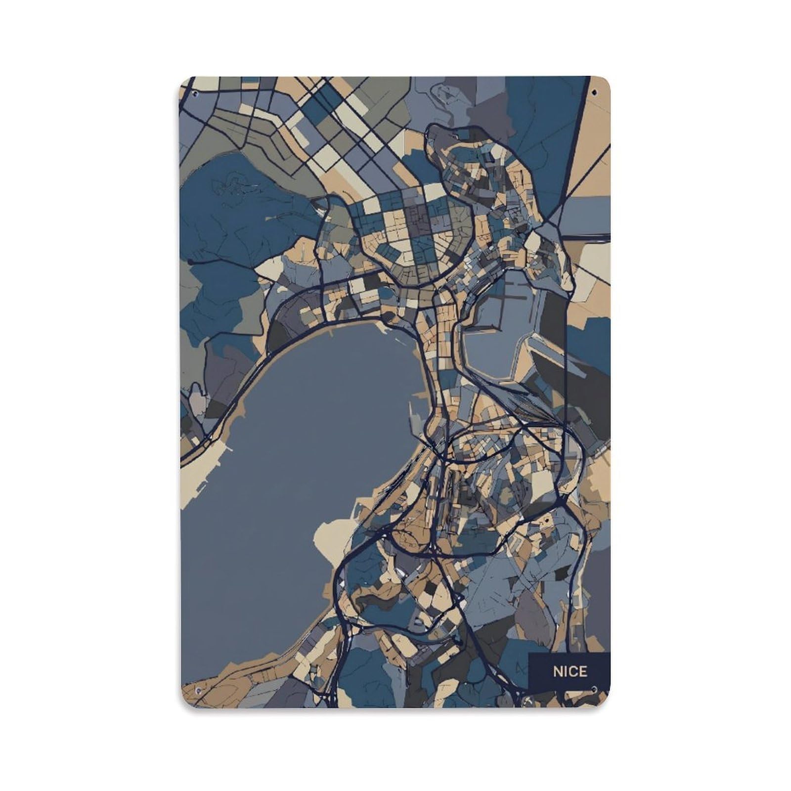 Okngb Style Nice French Riviera Vintage Map Travel Coastal Cityscape Metal Tin Sign Plaque Wall Decor For Cafe, Man Cave, Club Bar, Office, Home Garden Round Metal Poster 8X12inch