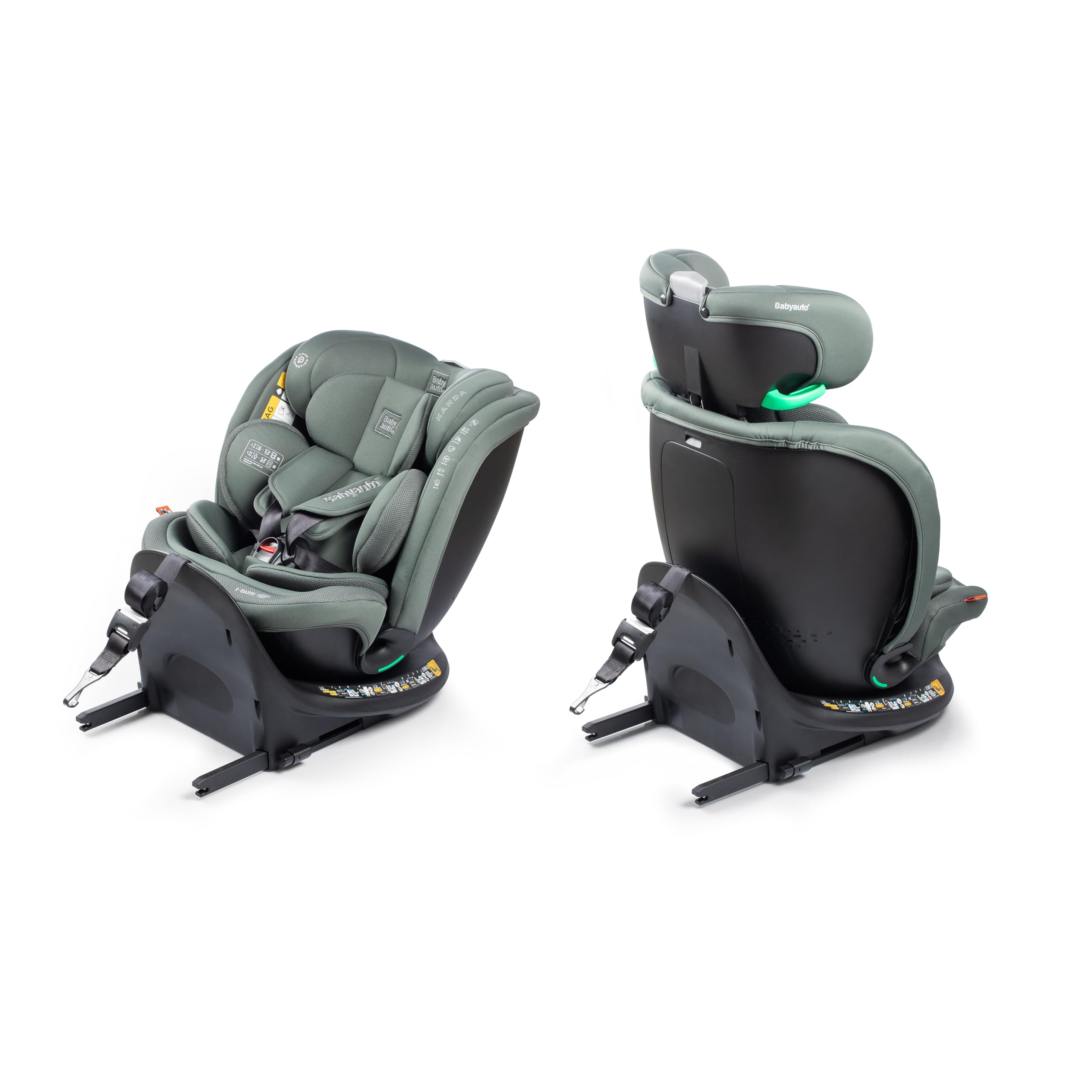 BABYAUTO – Silla de coche KANDA iFix 40-150 Centímetros i-Size – Isofix + Top Tether en base – Giro 360° – A contramarcha hasta 105 Centímetros – 4 reclinados – Reposacabezas ajustable (Pine Green)