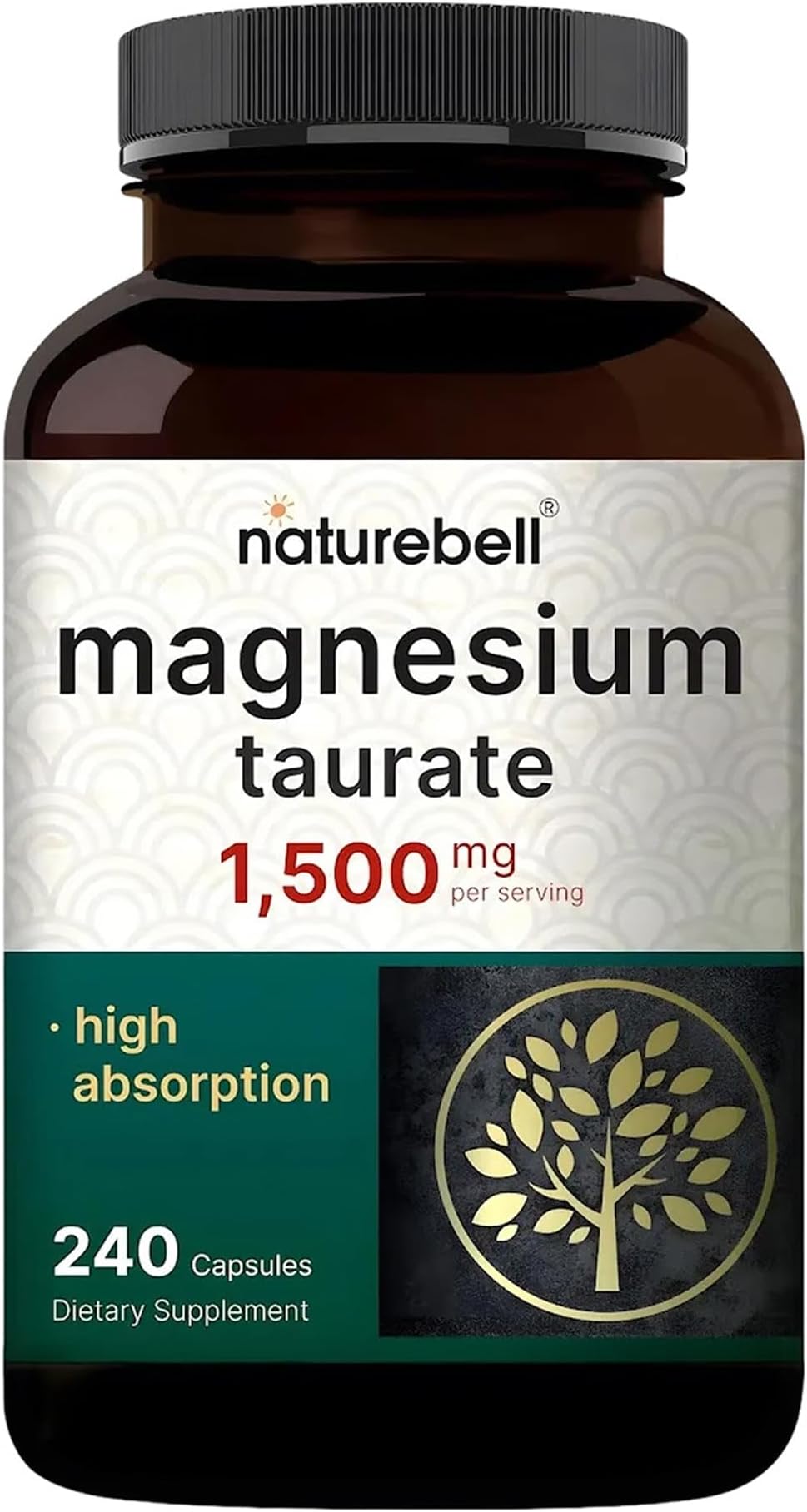 Magnesium Taurate - 240 Capsules - 1,500mg High Absorption Chelated Formula - with Amino Acid Taurine - Heart Health, Nervous System, Muscle & Bone Health Support*