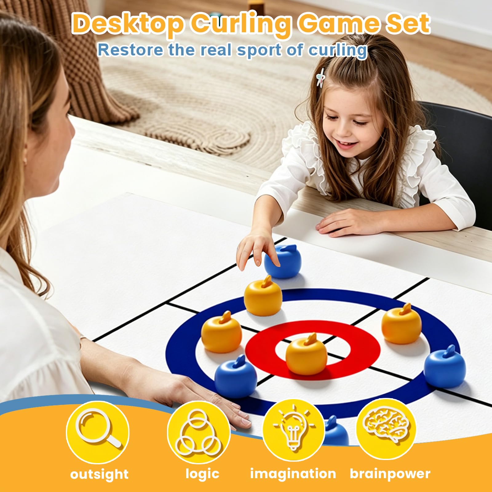 Mini Juego de Curling Mesa, 133 * 28 cm Juego Familiar de Tablero Curling, para Familia Fiesta Oficina Navidad Cumpleaños Interacción Entre Padres e Hijos Adultos y Niños