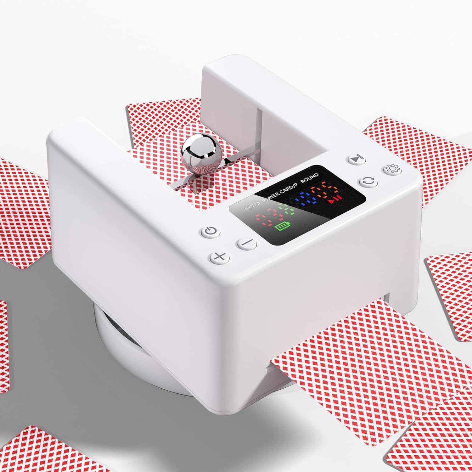 Automatic Card Dealer Machine for Poker: Rechargeable Auto Card Distributor for 1/2 Decks - 180°360° Rotation Quiet Card Dealing Dispenser for Texas Holdem Blackjack Bridge Card Game - White