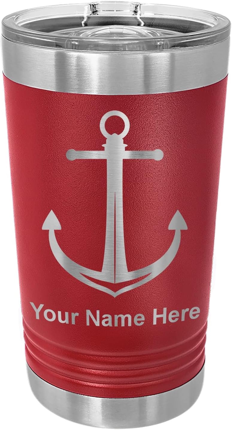 LaserGram 16oz Vacuum Insulated Pint Tumbler, Boat Anchor, Personalized Engraving Included (Gray)