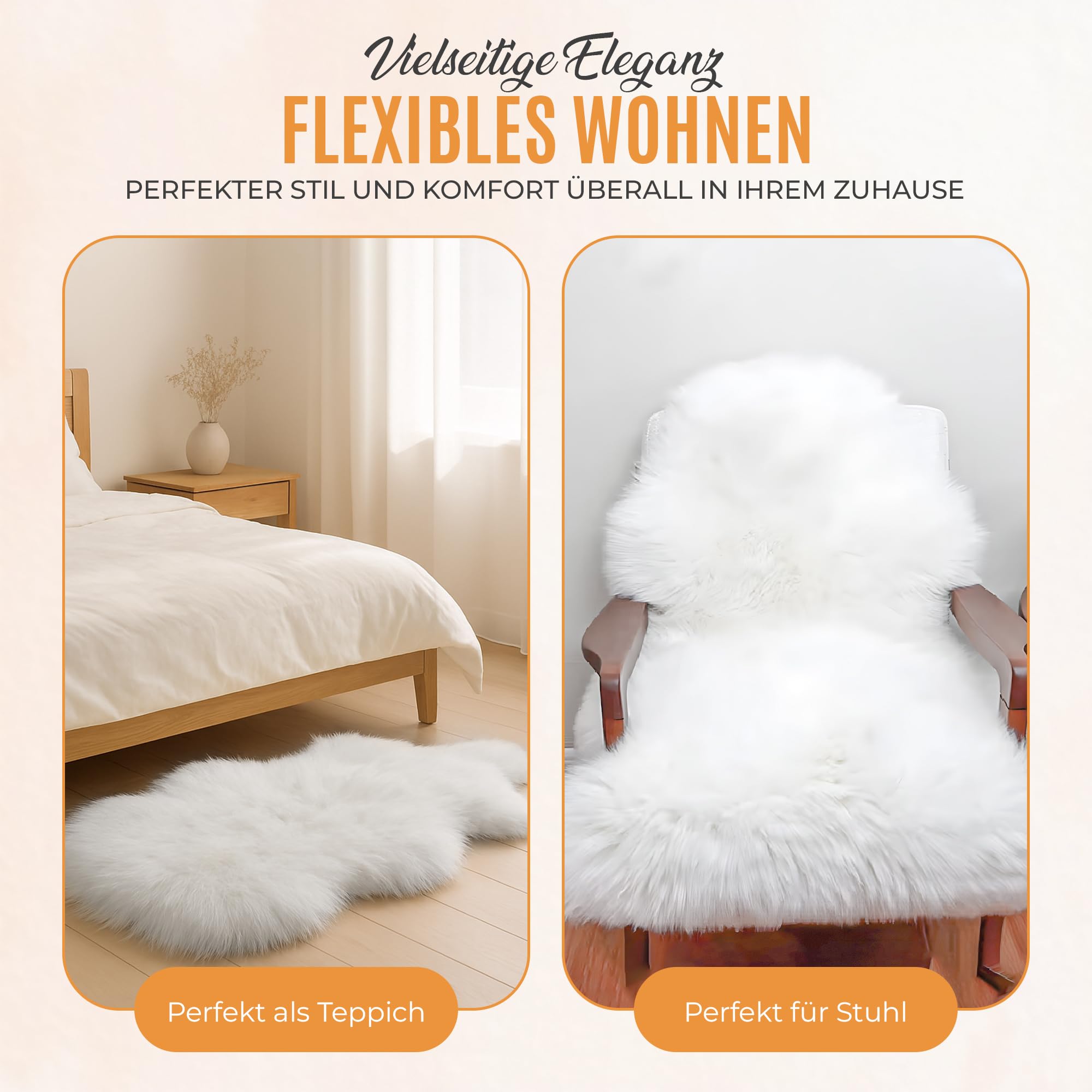 Echtes Schaffell Weiß Natur – Premium Lammfell Teppich, Kuschelig Weiches Fell, Wärmeisolierend & Atmungsaktiv – Deko, Sitzauflage für Sofa, Bett & Stuhl (L:100-110cm)