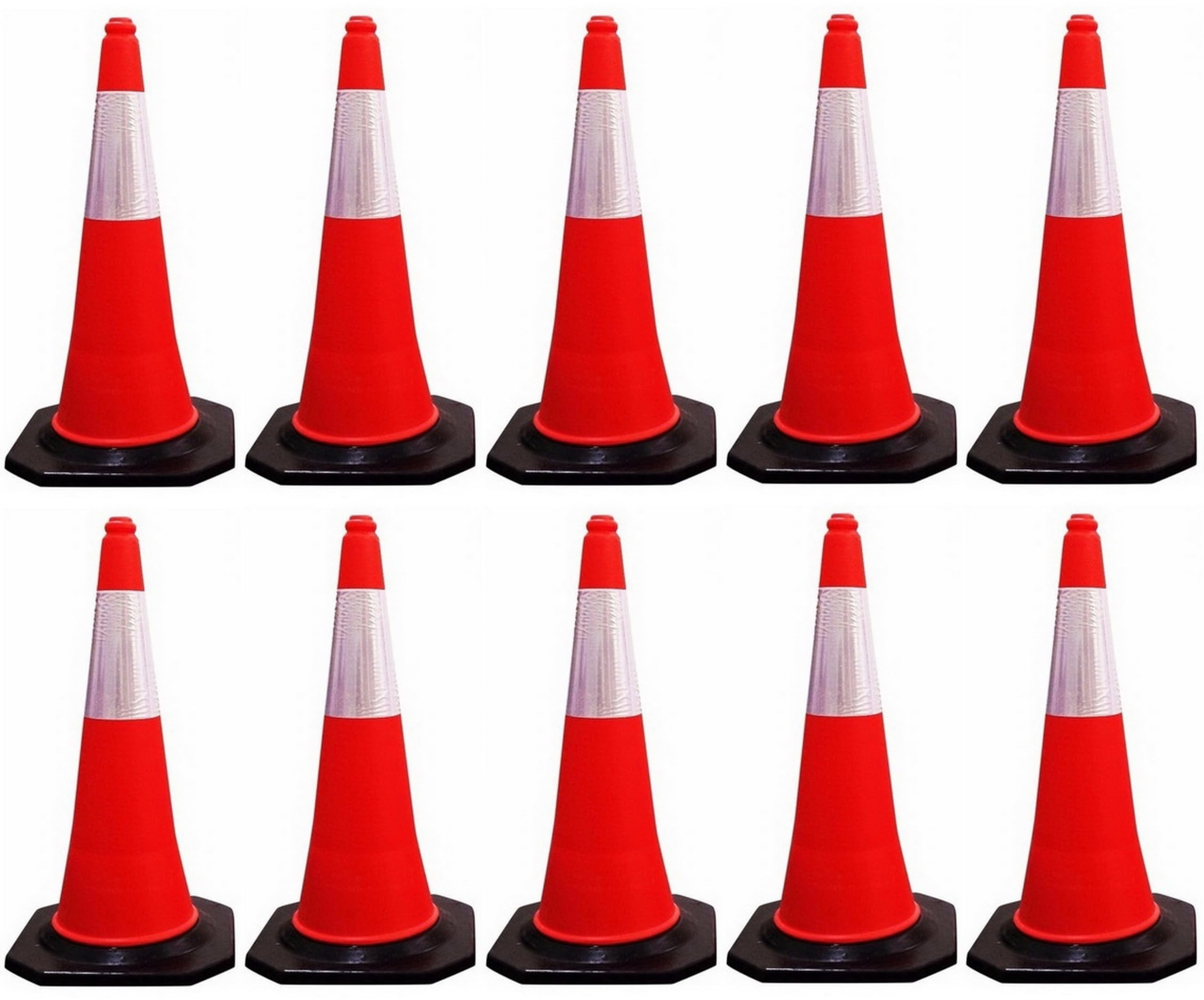 FERRETELIX Lot de 10 cônes de signalisation avec base en caoutchouc réfléchissant 75 cm base en caoutchouc 38 cm x 38 cm selon norme UNE EN-13422 réfléchissant 30 cm Classe II F