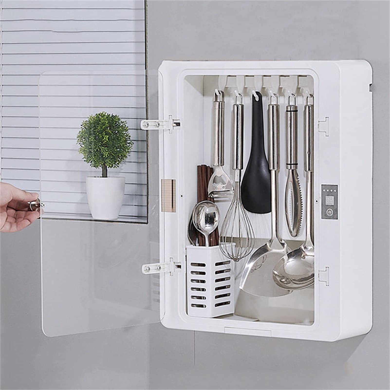 Máquina de palillos de tenedor de desinfección para colgar en la pared, soporte para cuchillos y utensilios, secado por aire caliente y ultravioleta para el hogar, desmontable para una fácil limpiez