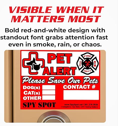 Miniatura 4 de SpySpot - Paquete de 6 calcomanías de alerta para mascotas, 4 x 3 pulgadas, letrero de alerta de rescate de emergencia para el hogar, ventana,