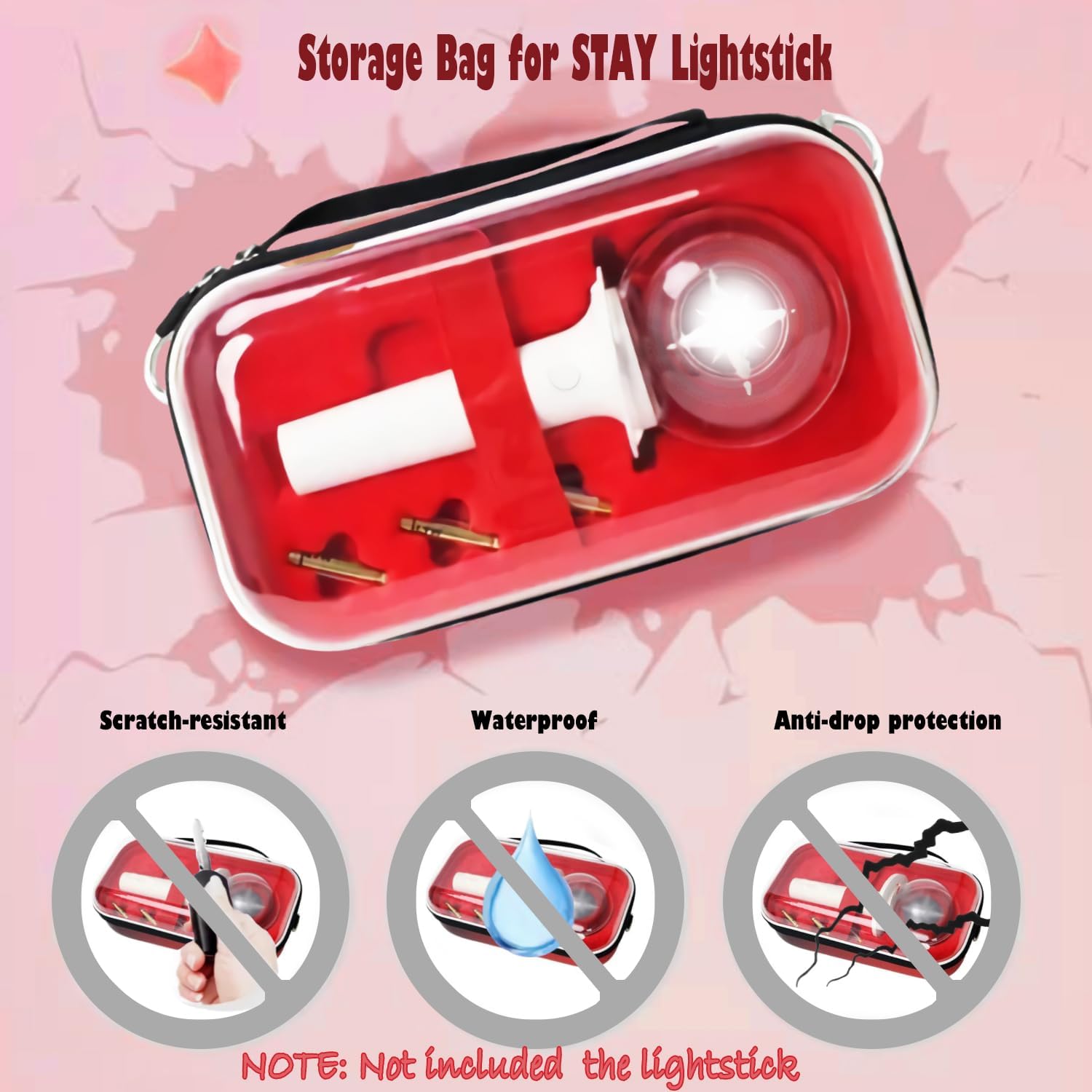 Case for Strays Lightstick - Clear Travel Carrying Storage Bag Holder for Ver.1 / Ver.2 Light Stick - Crossbody Protective Cover Merch for K-pop Fans Gift (Red)