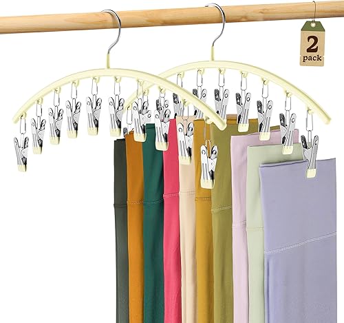 Miniatura 14 de Organizador de leggings para armario, colgador de metal para pantalones de yoga con revestimiento de goma, paquete de 2 con 10 clips para 20